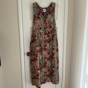 Vintage Dogwood Lane Prairie Cottagecore floral Button Front Midi Dress L